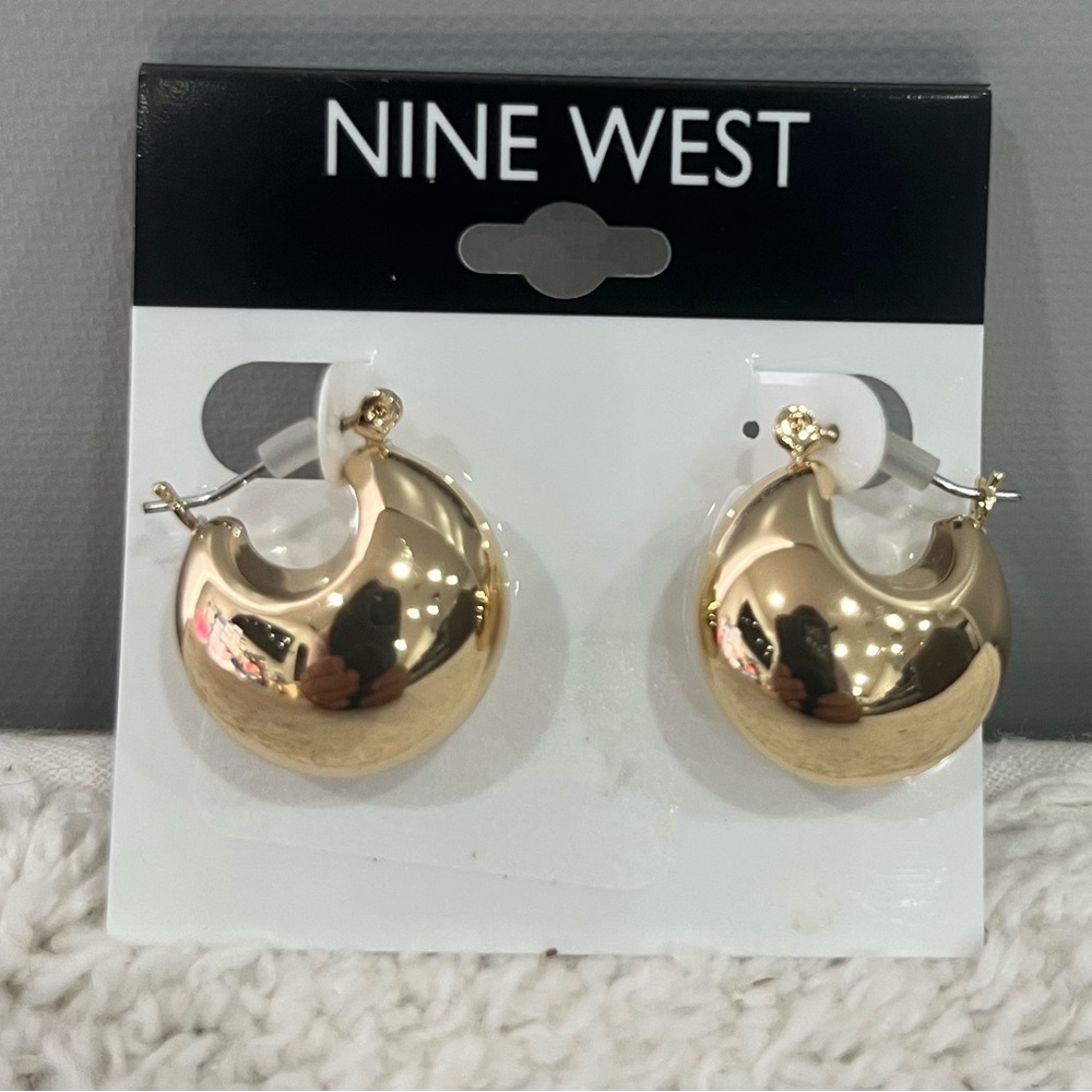 Nine West Shiny Gold Dome Hoop‎ Earrings